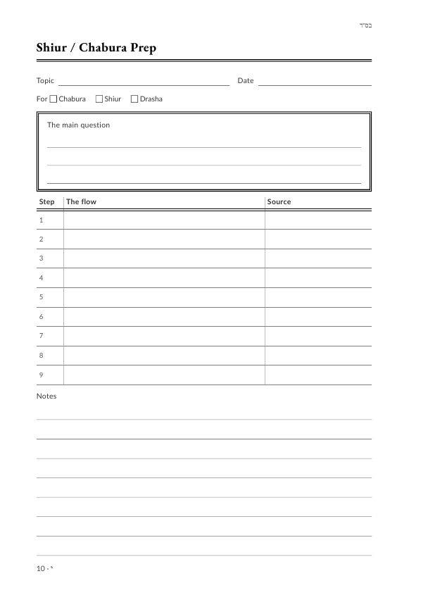 Shiur & chabura prep · 6 spreads